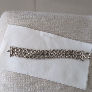 Silver Multi-Row Chain Bracelet - Wide Link Statement